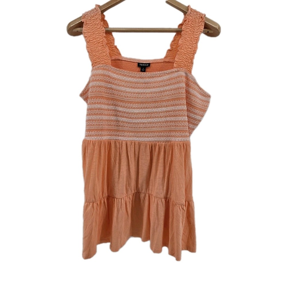 Torrid‎ Cotton Modal Slub Square Neck Smocked Babydoll Tank Women's 3X Peach
